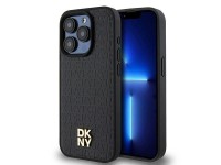 Capa MagSafe DKNY em couro com monograma e logotipo metálico para iPhone 15 Pro - Preta Capa MagSafe DKNY em couro com monograma e logotipo metálico para iPhone 15 Pro - Preta