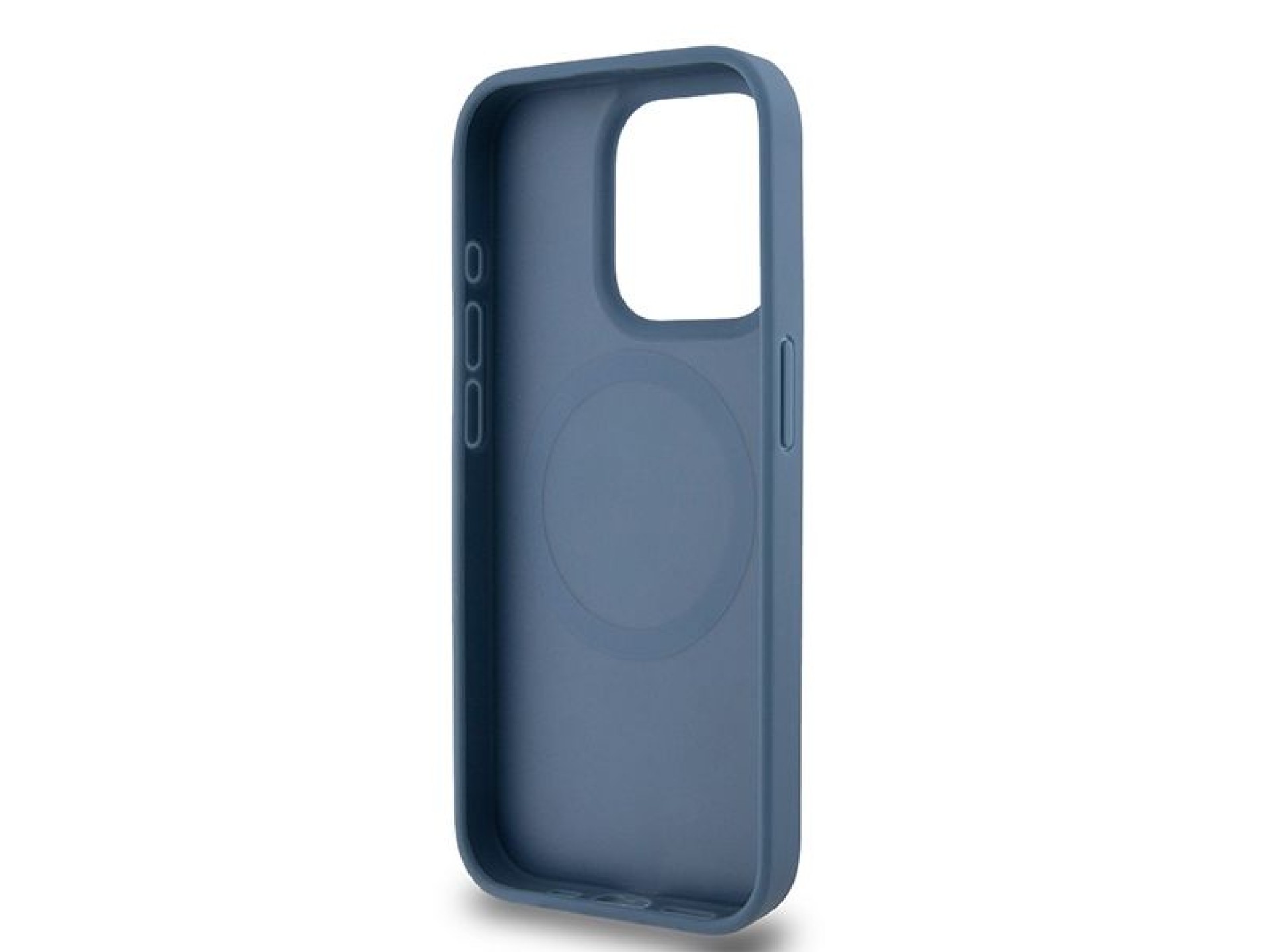 DKNY Leather Monogram Pattern Metal Logo MagSafe Case for iPhone 15 Pro - Blue