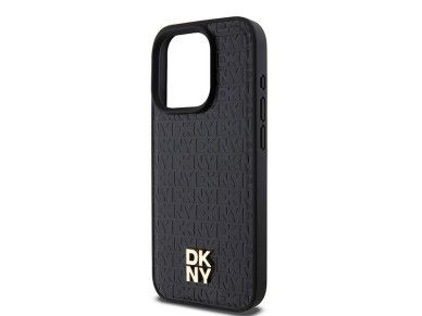 DKNY Leather Monogram Pattern Metal Logo MagSafe Case for iPhone 15 Pro - Black DKNY Leather Monogram Pattern Metal Logo MagSafe Case for iPhone 15 Pro - Black