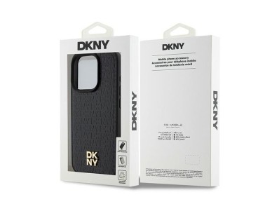 DKNY Leather Monogram Pattern Metal Logo MagSafe Case for iPhone 15 Pro - Black DKNY Leather Monogram Pattern Metal Logo MagSafe Case for iPhone 15 Pro - Black