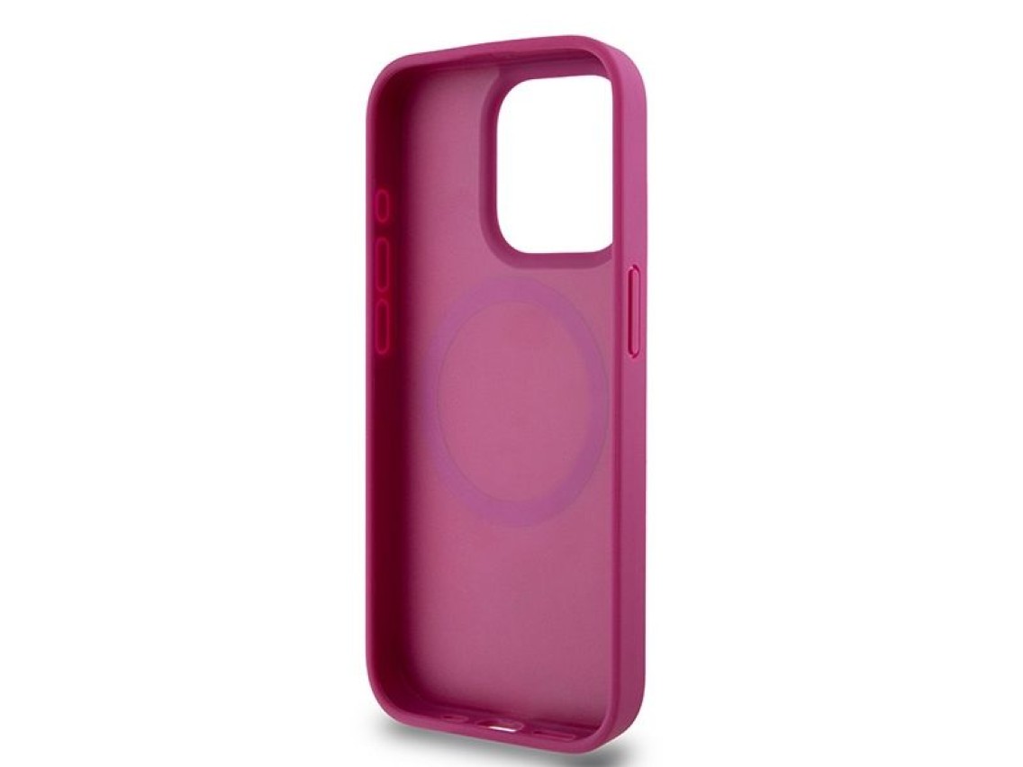 DKNY Leather Monogram Pattern Metal Logo MagSafe Case for iPhone 15 Pro - Pink