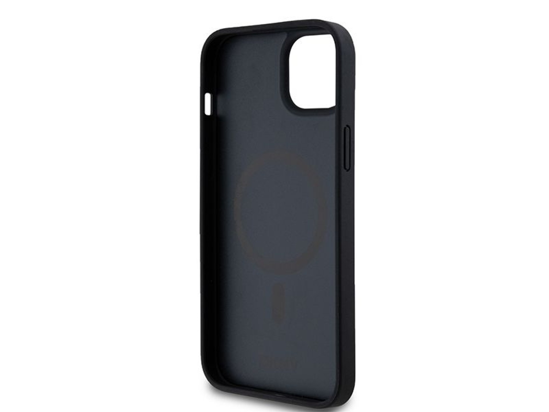DKNY Leather Monogram Pattern Metal Logo MagSafe Case for iPhone 15 Plus / 14 Plus - Black