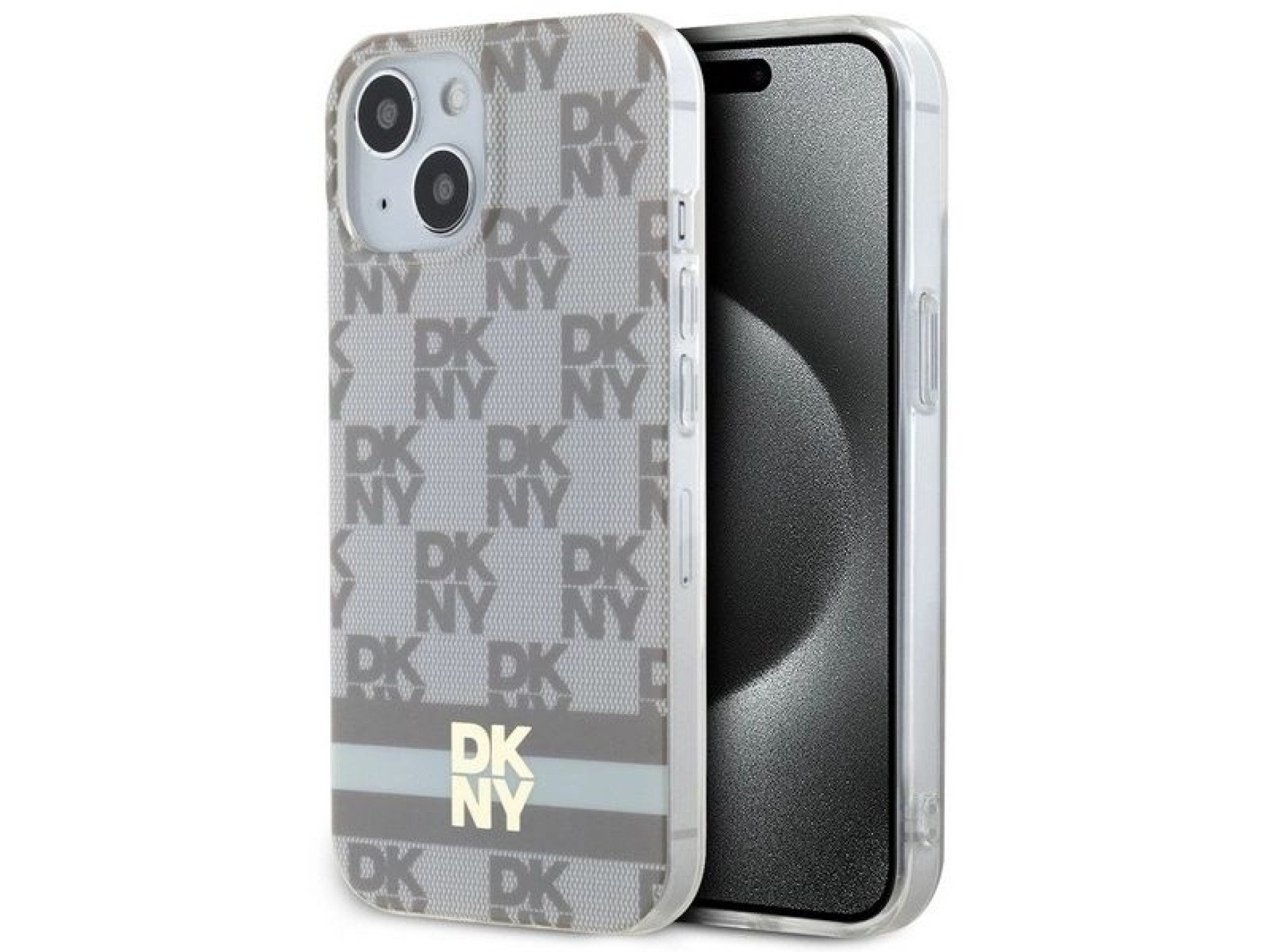 Funda MagSafe DKNY IML con estampado a cuadros monocromático y rayas estampadas para iPhone 15 Plus