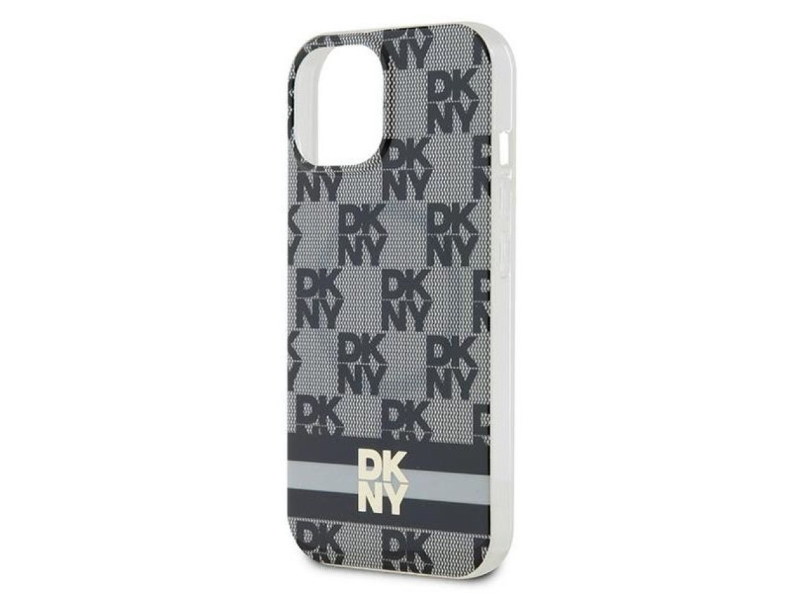 DKNY IML Checkered Mono Pattern & Printed Stripes MagSafe Case for iPhone 15 Plus / 14 Plus - Black