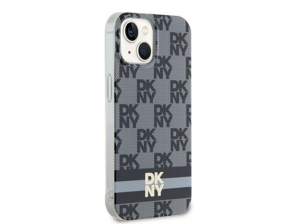 DKNY IML Checkered Mono Pattern & Printed Stripes MagSafe Case for iPhone 15 Plus / 14 Plus - Black