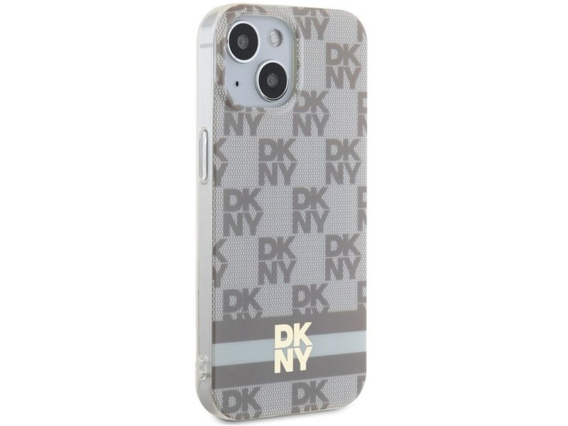 Funda MagSafe DKNY IML con estampado a cuadros monocromático y rayas estampadas para iPhone 15 Plus