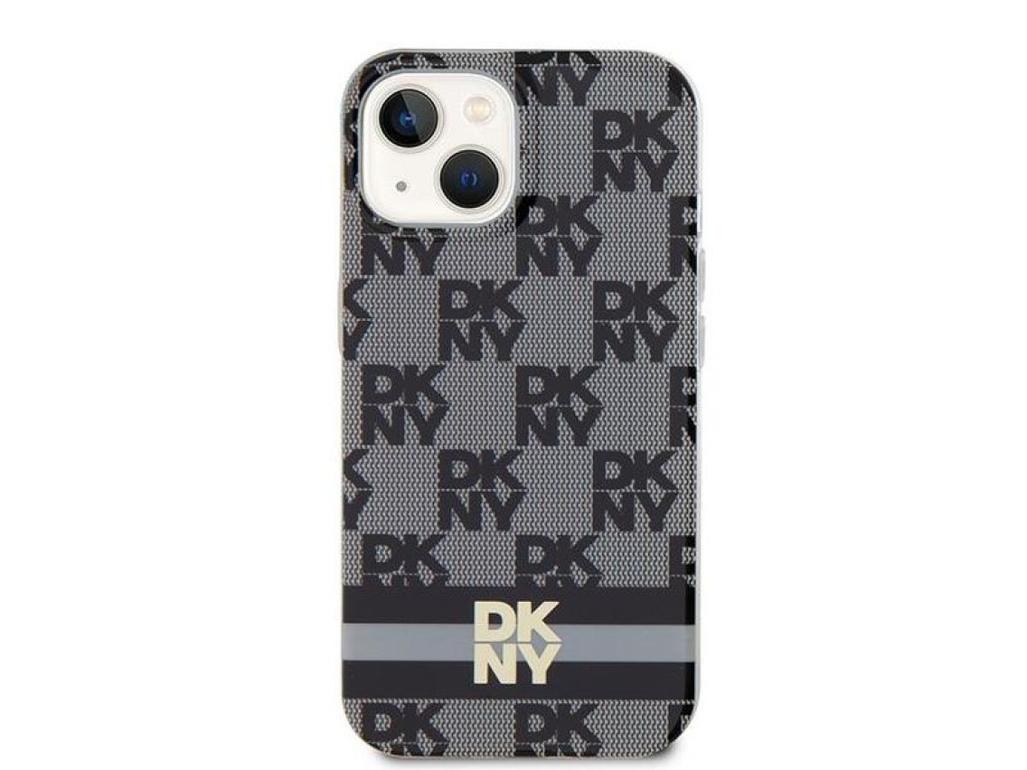 DKNY IML Checkered Mono Pattern & Printed Stripes MagSafe Case for iPhone 15 Plus / 14 Plus - Black