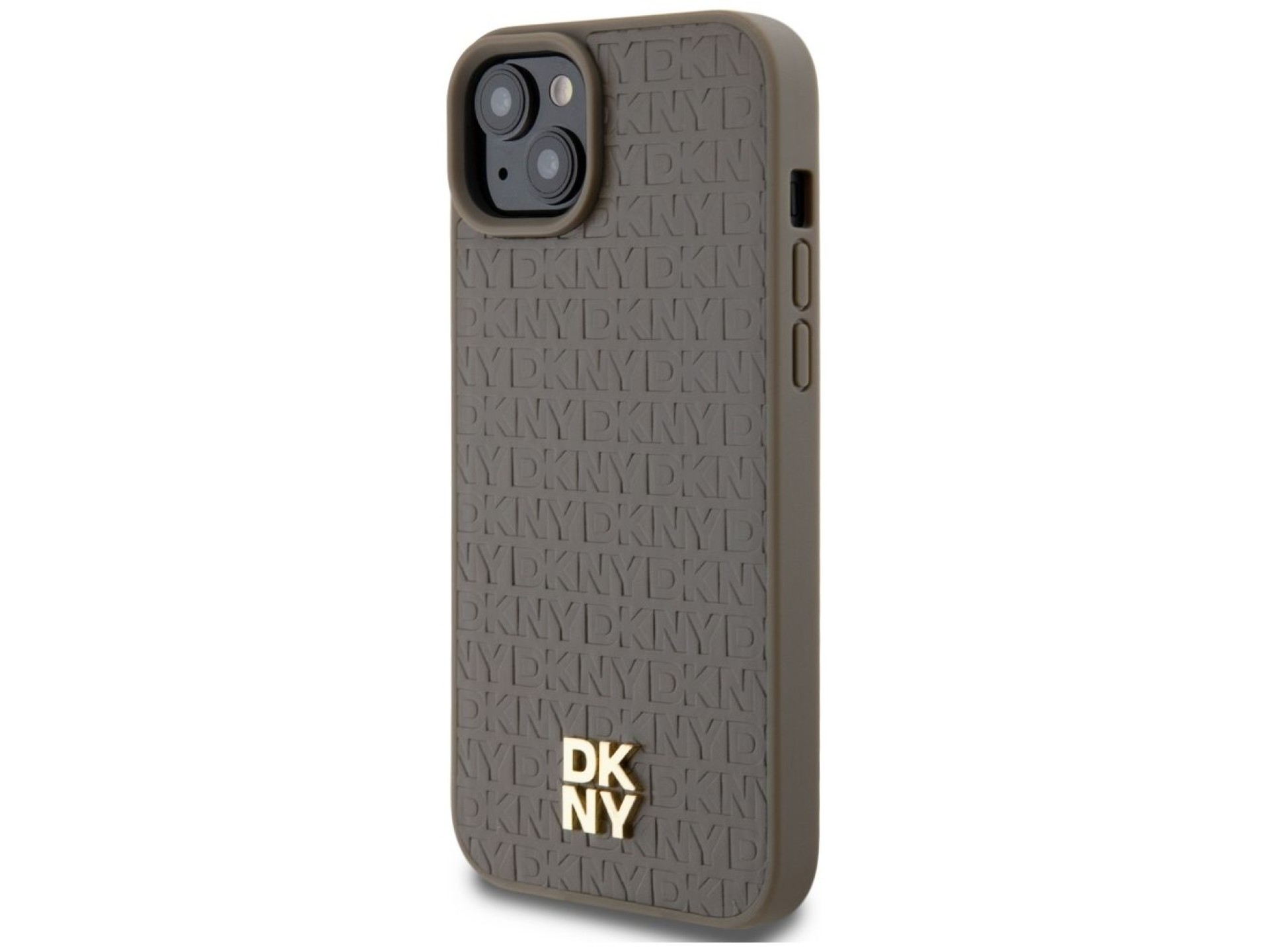 DKNY Leather Pattern Metal Logo MagSafe Case for iPhone 15 Plus / 14 Plus - Brown