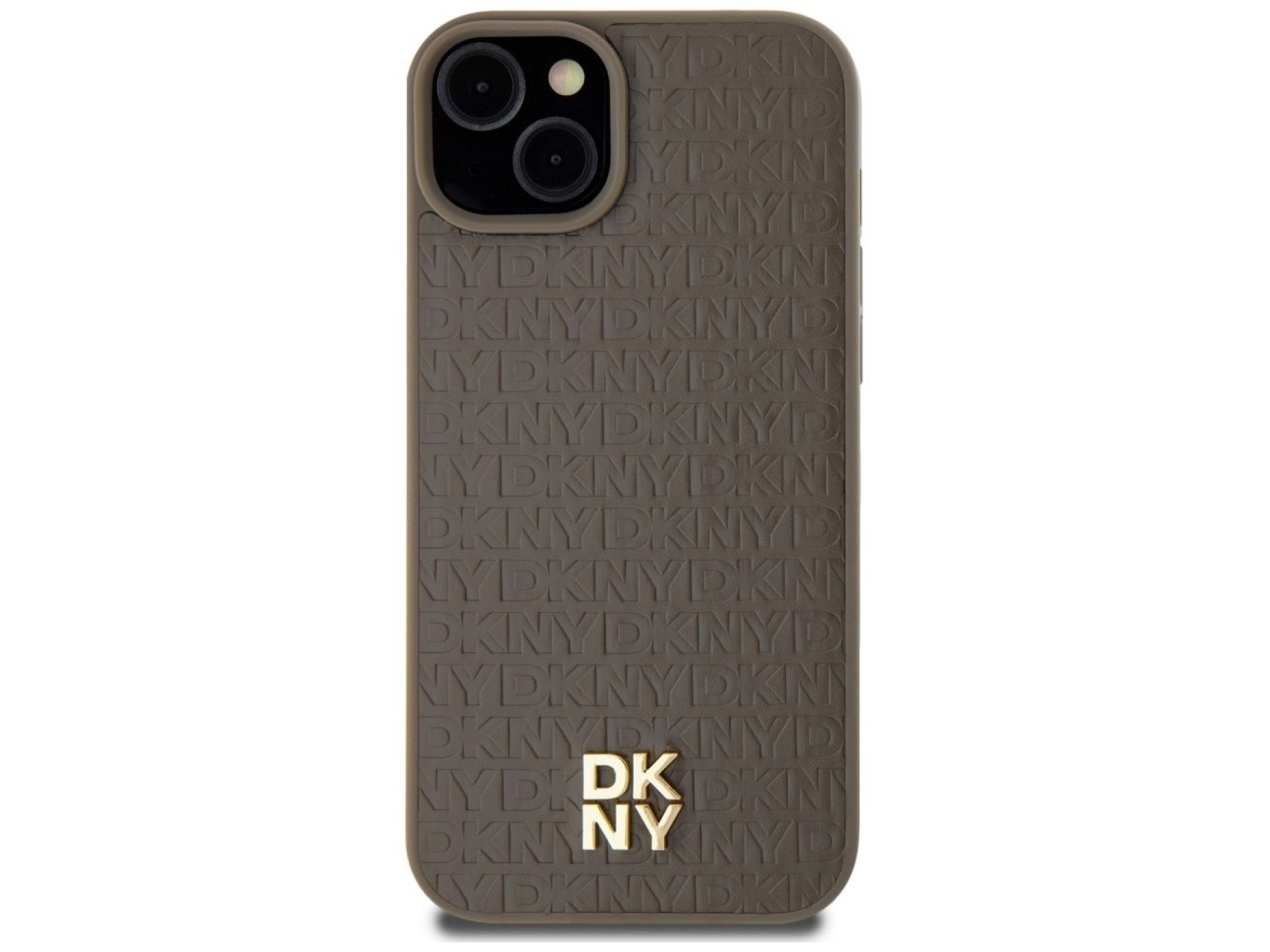 DKNY Leather Pattern Metal Logo MagSafe Case for iPhone 15 Plus / 14 Plus - Brown