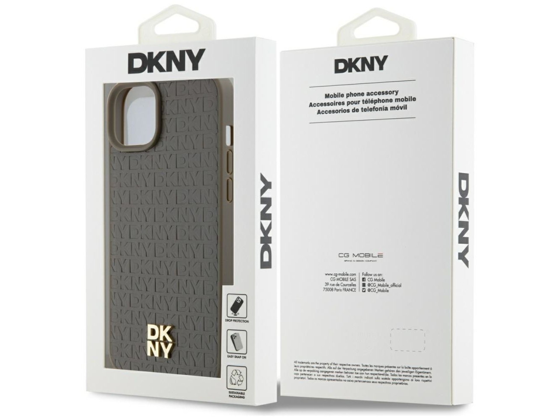 DKNY Leather Pattern Metal Logo MagSafe Case for iPhone 15 Plus / 14 Plus - Brown