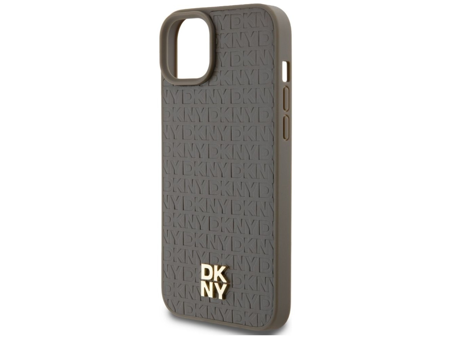 DKNY Leather Pattern Metal Logo MagSafe Case for iPhone 15 Plus / 14 Plus - Brown