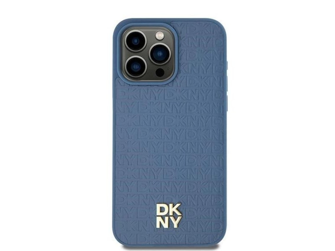 DKNY Leather Pattern Metal Logo MagSafe Case for iPhone 15/14/13 - Blue
