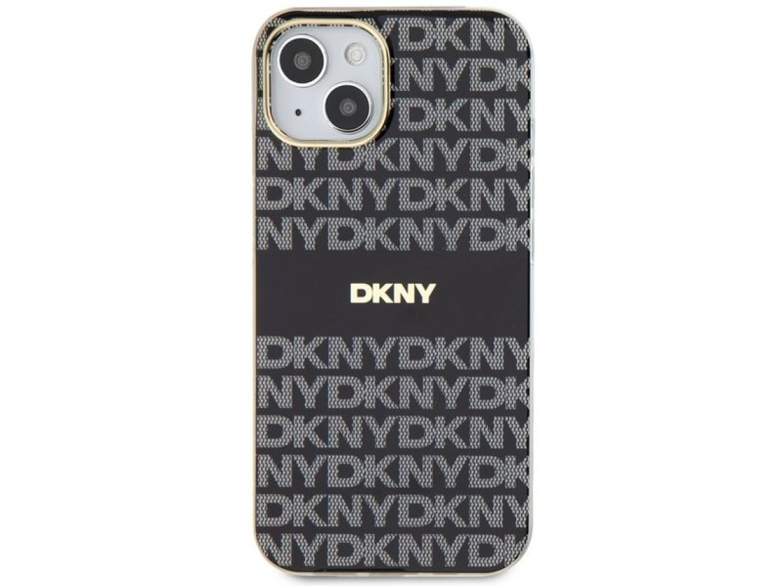 Funda DKNY IML Mono & Stripe MagSafe para iPhone 15/14/13 - Negra