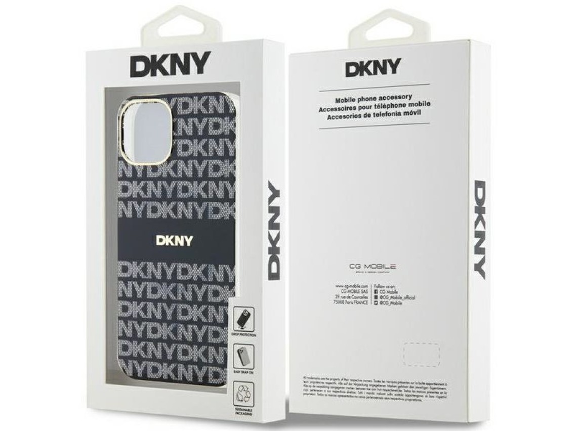 Funda DKNY IML Mono & Stripe MagSafe para iPhone 15/14/13 - Negra