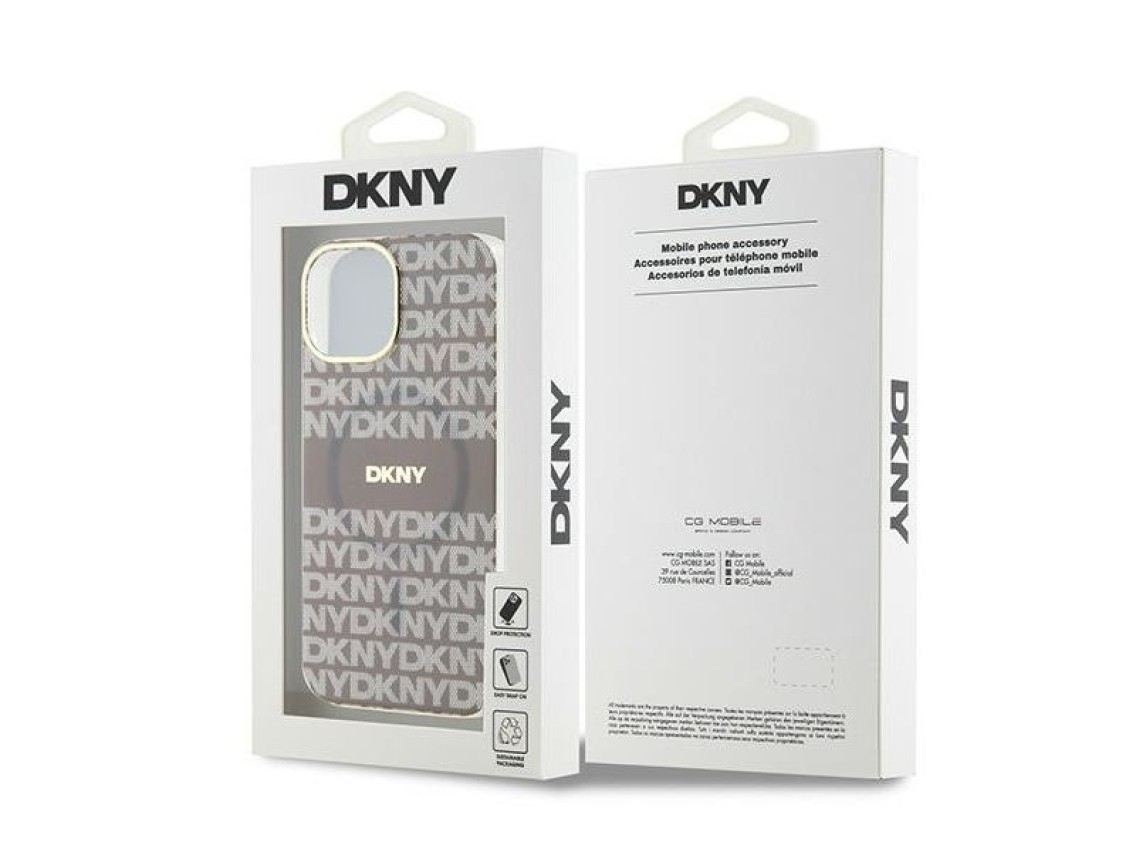 Funda DKNY IML Mono & Stripe MagSafe para iPhone 15 / 14 / 13 - beige