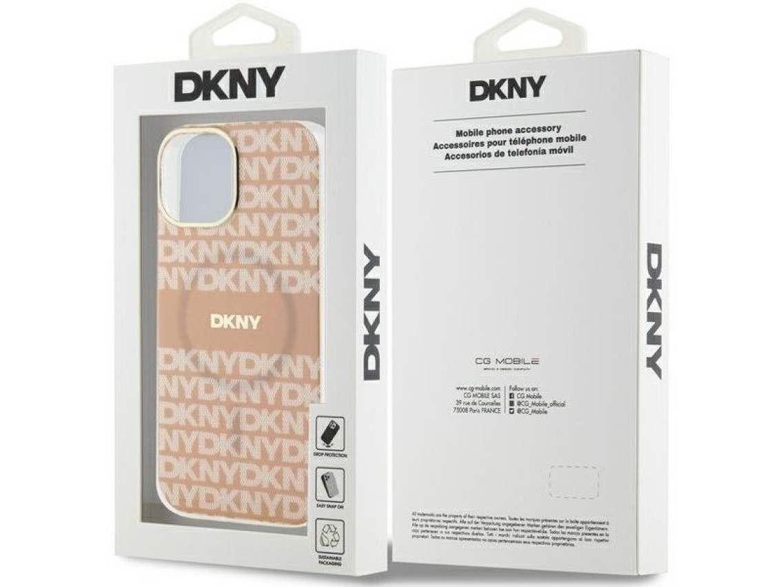 Capa DKNY IML Mono & Stripe MagSafe para iPhone 15/14/13 - rosa
