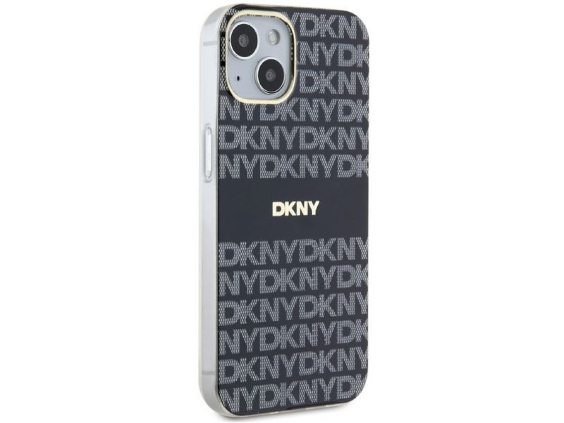 Funda DKNY IML Mono & Stripe MagSafe para iPhone 15/14/13 - Negra