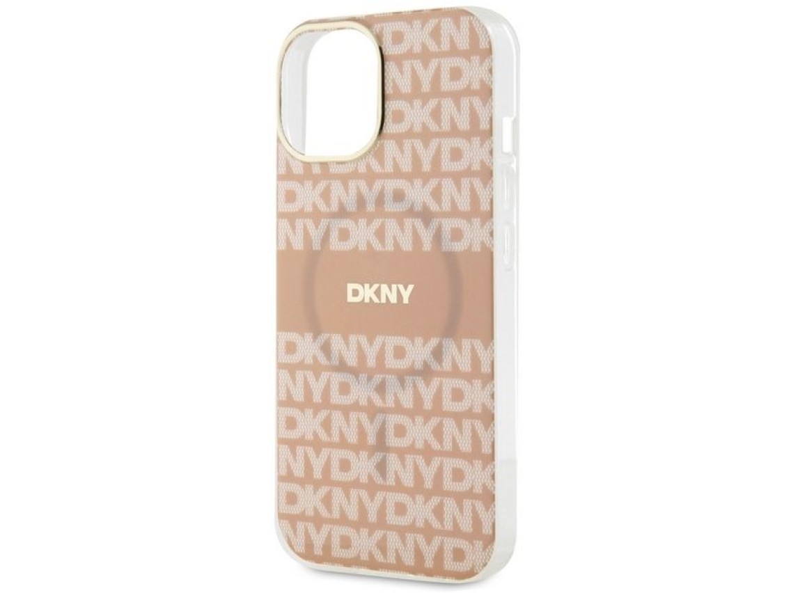 Capa DKNY IML Mono & Stripe MagSafe para iPhone 15/14/13 - rosa