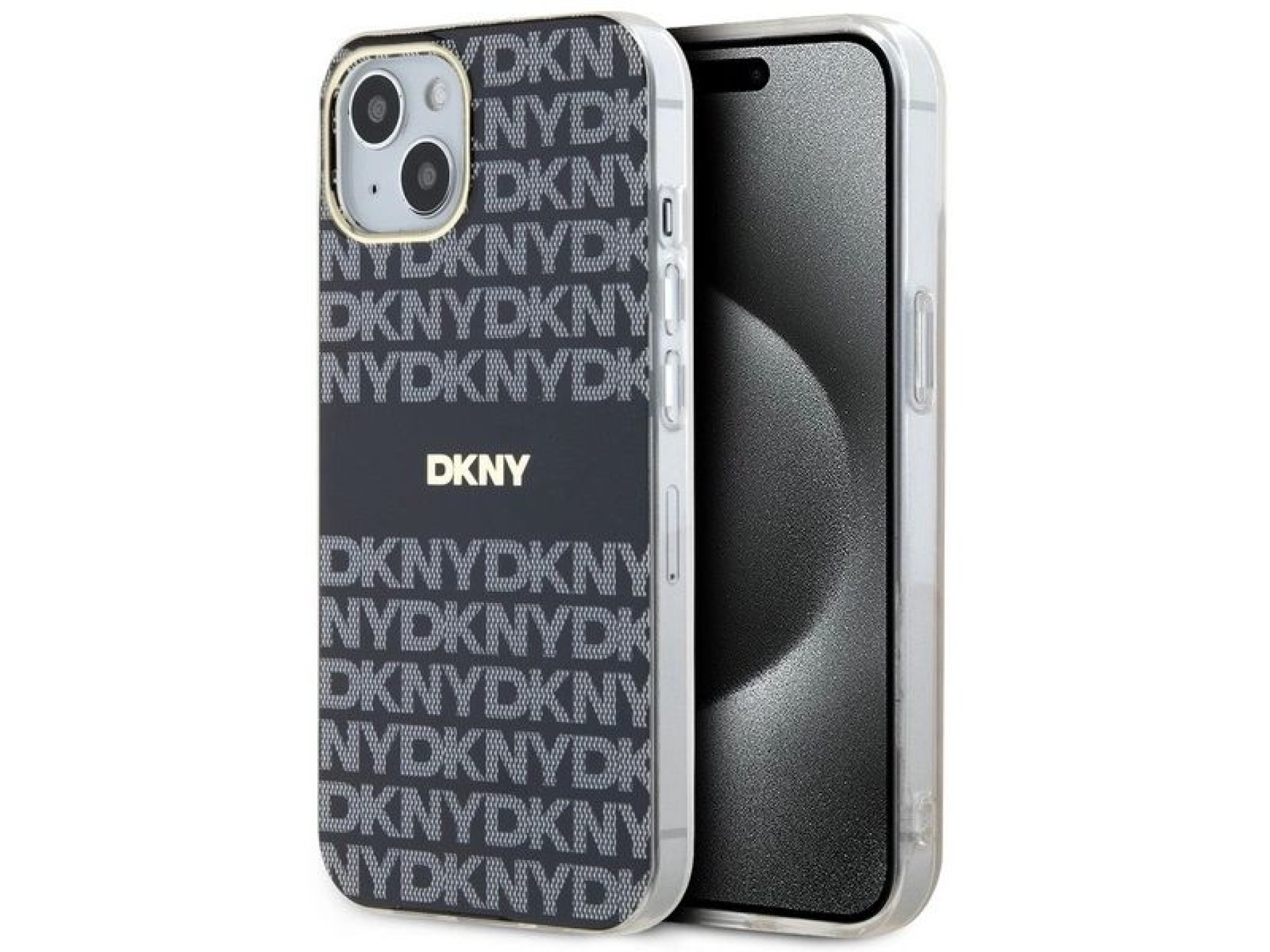 Funda DKNY IML Mono & Stripe MagSafe para iPhone 15/14/13 - Negra