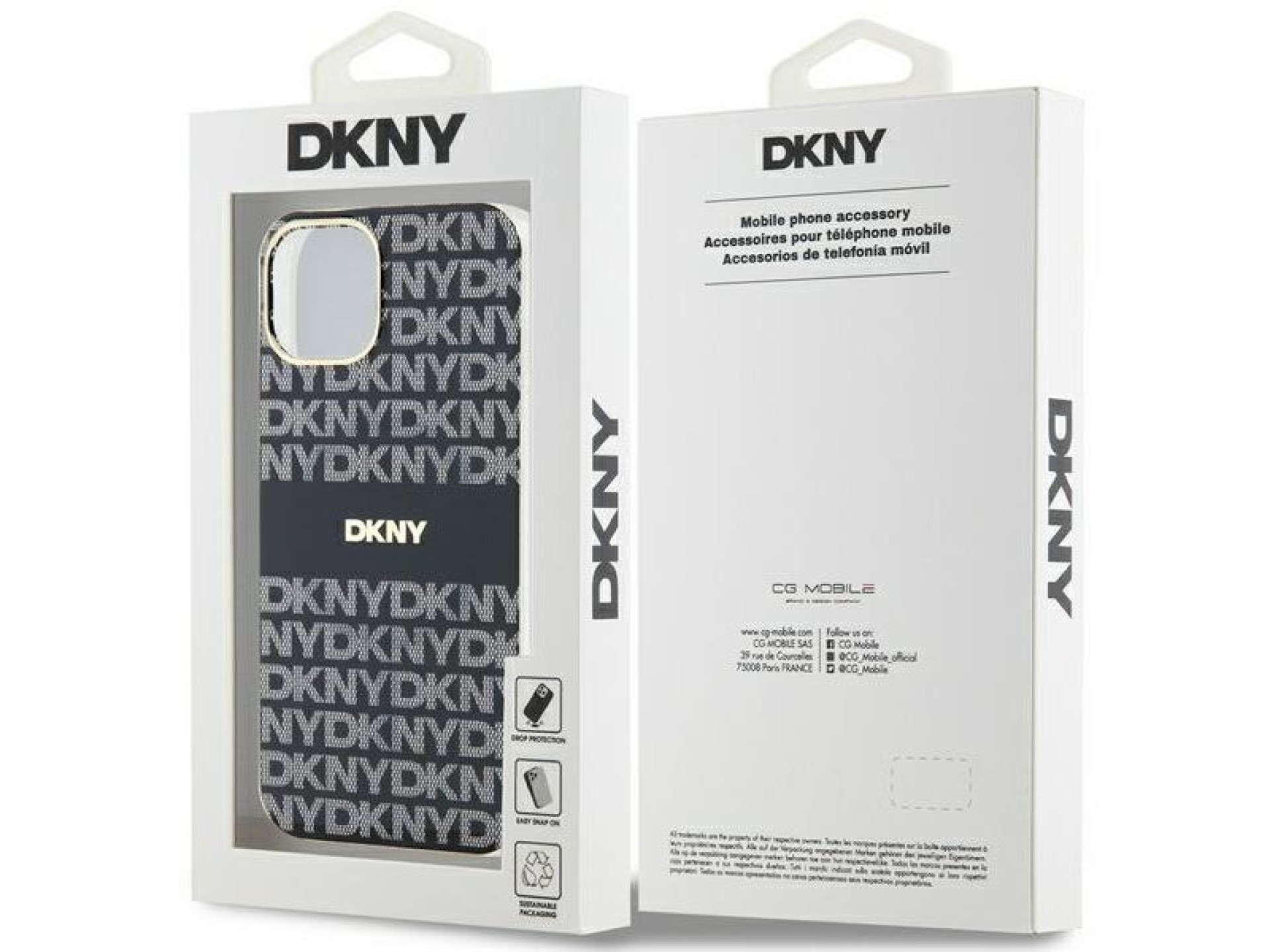 Funda DKNY IML Mono & Stripe MagSafe para iPhone 15/14/13 - Negra