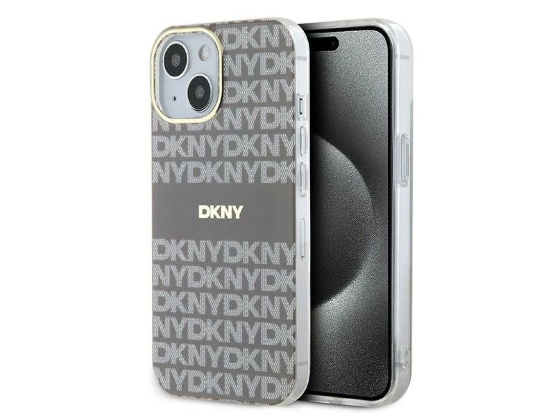 Funda DKNY IML Mono & Stripe MagSafe para iPhone 15 / 14 / 13 - beige