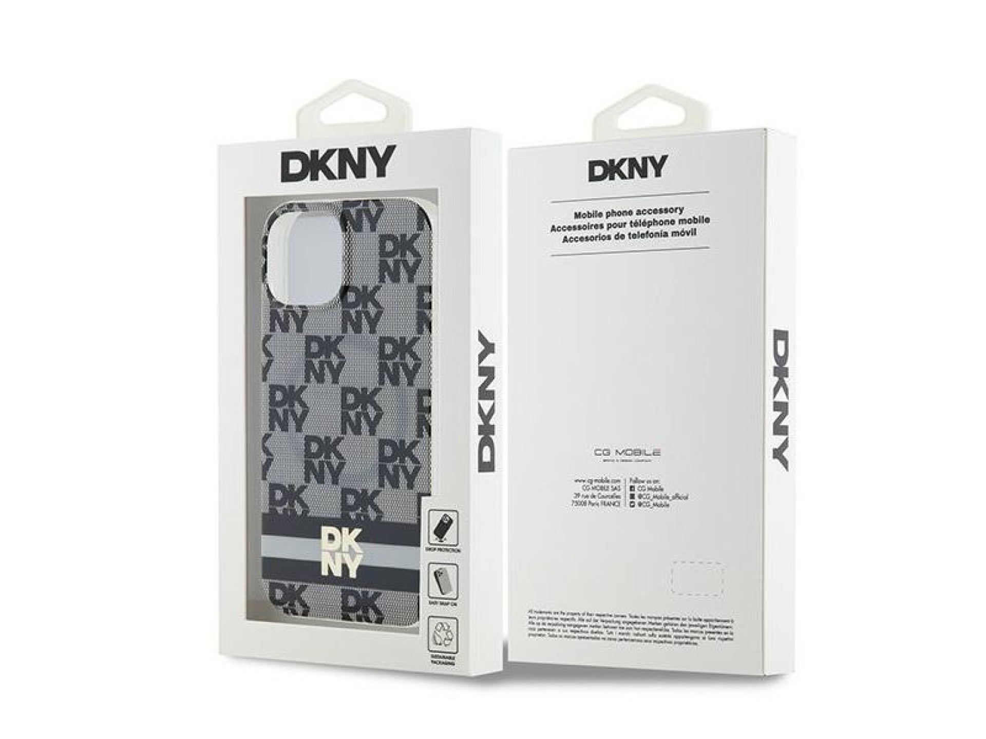 Capa MagSafe DKNY IML com estampa xadrez monocromática e listras para iPhone 15/14/13 - Preta