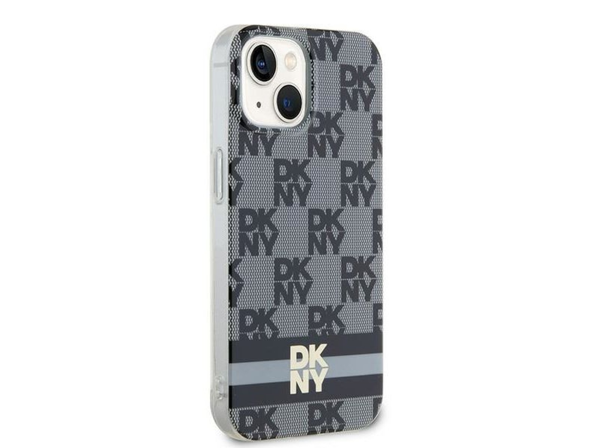 Capa MagSafe DKNY IML com estampa xadrez monocromática e listras para iPhone 15/14/13 - Preta