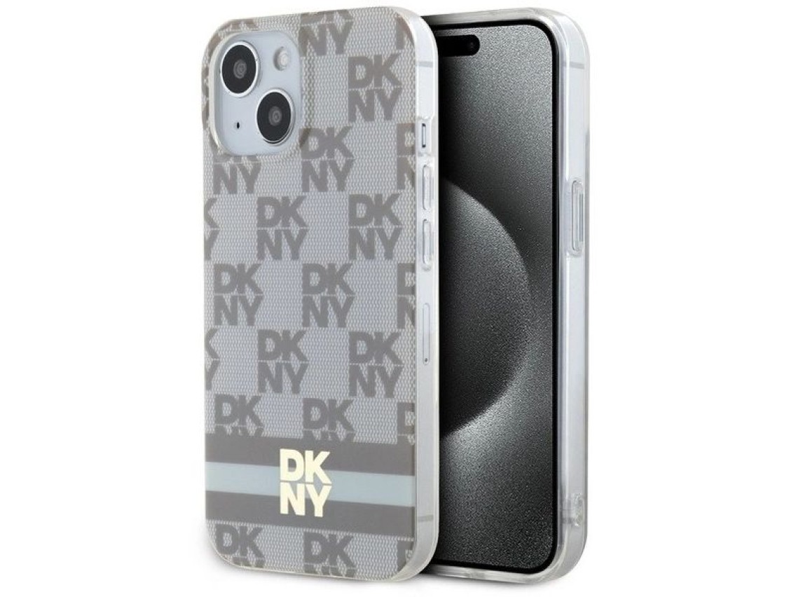 DKNY IML Checkered Mono Pattern & Printed Stripes MagSafe case for iPhone 15 / 14 / 13 - beige