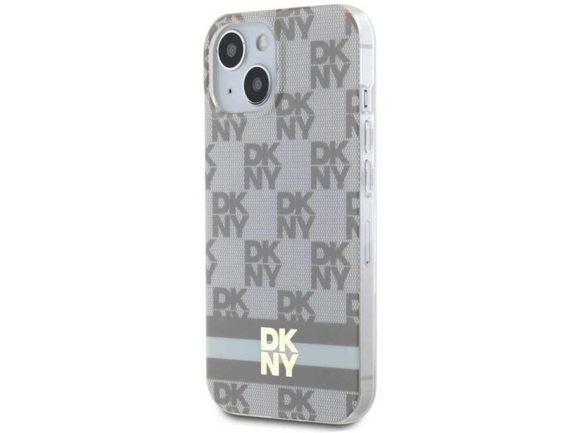 DKNY IML Checkered Mono Pattern & Printed Stripes MagSafe case for iPhone 15 / 14 / 13 - beige