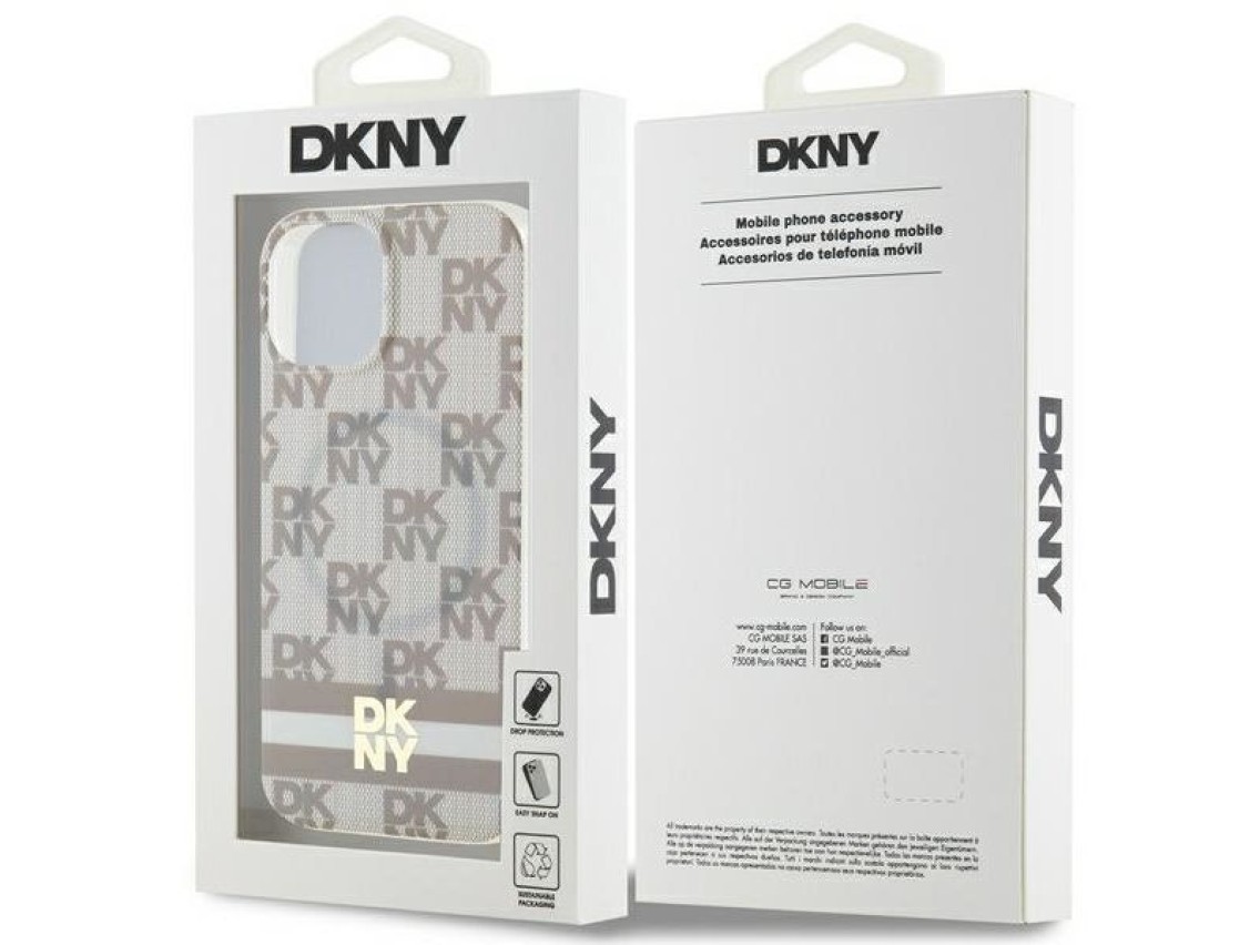 DKNY IML Checkered Mono Pattern & Printed Stripes MagSafe case for iPhone 15 / 14 / 13 - beige