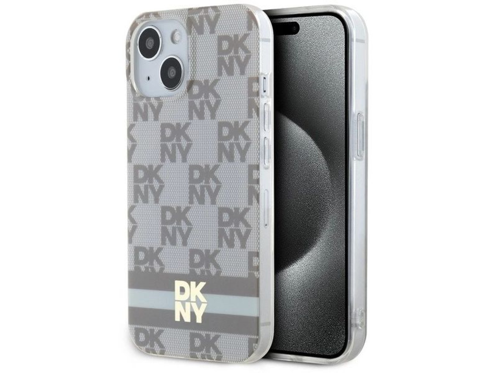 DKNY IML Checkered Mono Pattern & Printed Stripes MagSafe case for iPhone 15 / 14 / 13 - beige