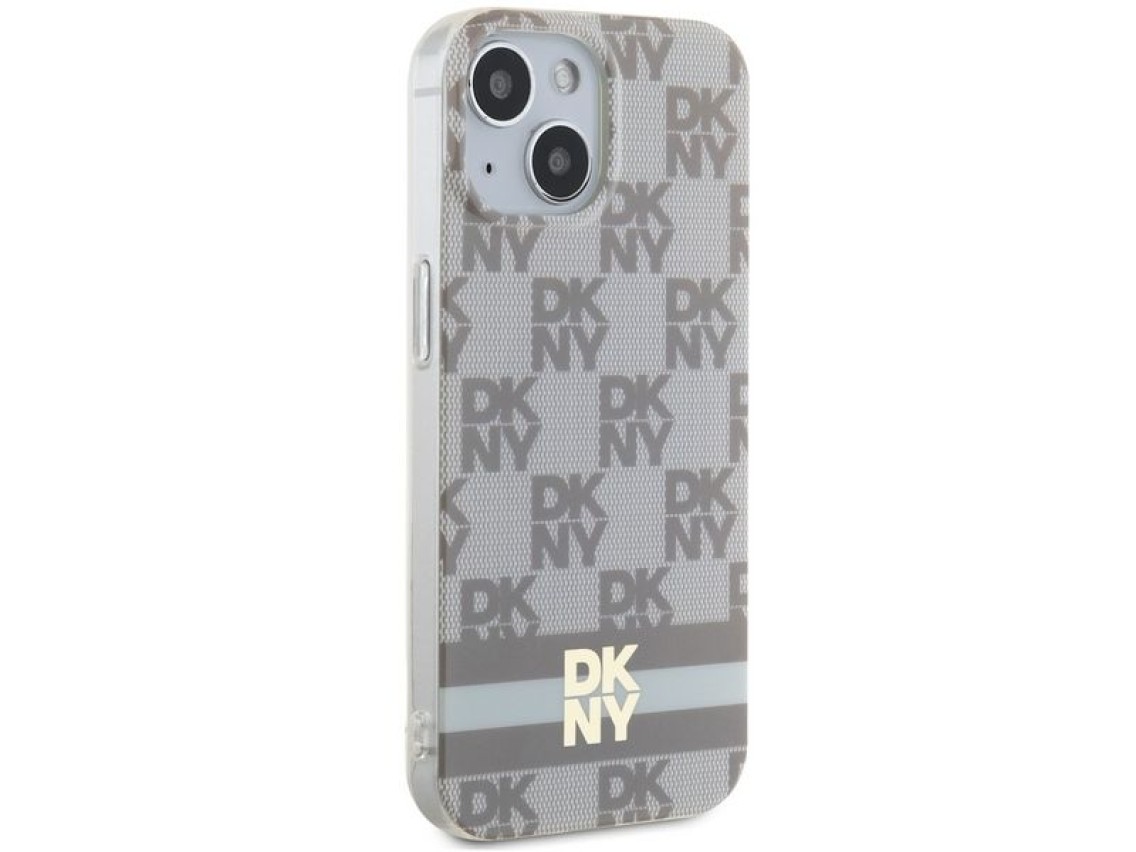 DKNY IML Checkered Mono Pattern & Printed Stripes MagSafe case for iPhone 15 / 14 / 13 - beige
