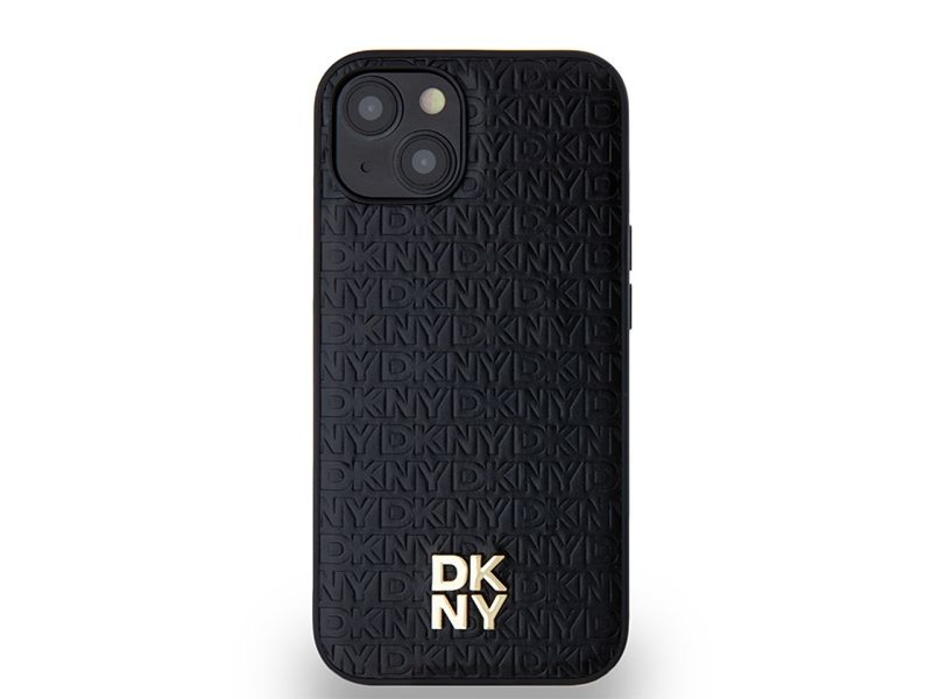 DKNY Leather Monogram Pattern Metal Logo MagSafe Case for iPhone 15/14/13 - Black