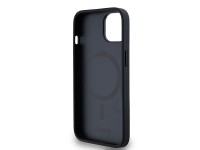 DKNY Leather Monogram Pattern Metal Logo MagSafe Case for iPhone 15/14/13 - Black