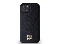 DKNY Leather Monogram Pattern Metal Logo MagSafe Case for iPhone 15/14/13 - Black
