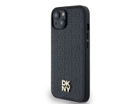DKNY Leather Monogram Pattern Metal Logo MagSafe Case for iPhone 15/14/13 - Black