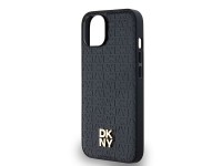 DKNY Leather Monogram Pattern Metal Logo MagSafe Case for iPhone 15/14/13 - Black