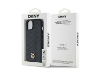 DKNY Leather Monogram Pattern Metal Logo MagSafe Case for iPhone 15/14/13 - Black