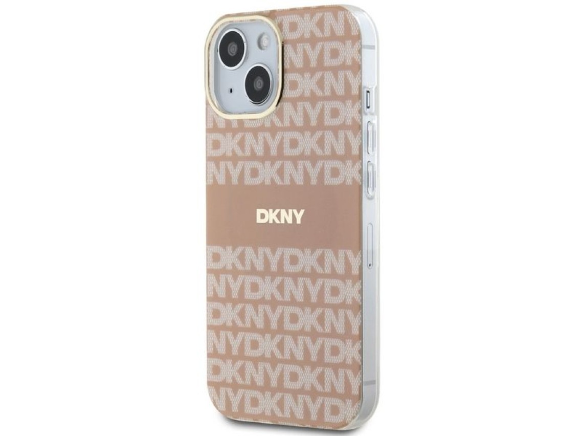 Capa DKNY IML Mono & Stripe MagSafe para iPhone 15/14/13 - rosa