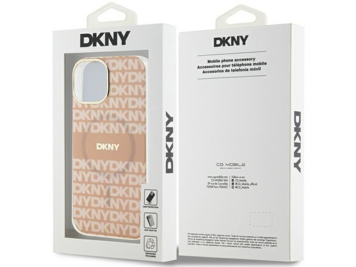 Capa DKNY IML Mono & Stripe MagSafe para iPhone 15/14/13 - rosa