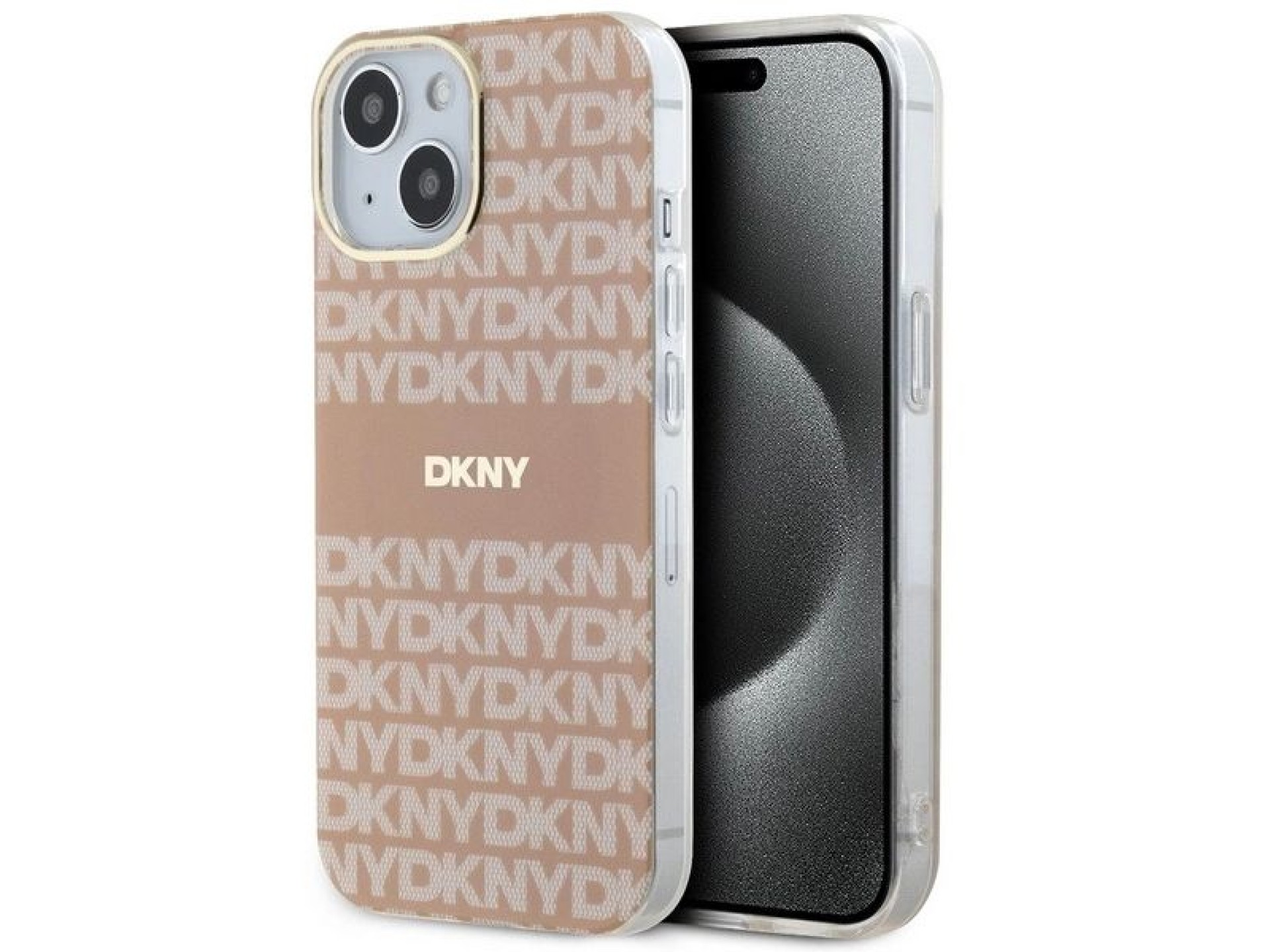 Capa DKNY IML Mono & Stripe MagSafe para iPhone 15/14/13 - rosa