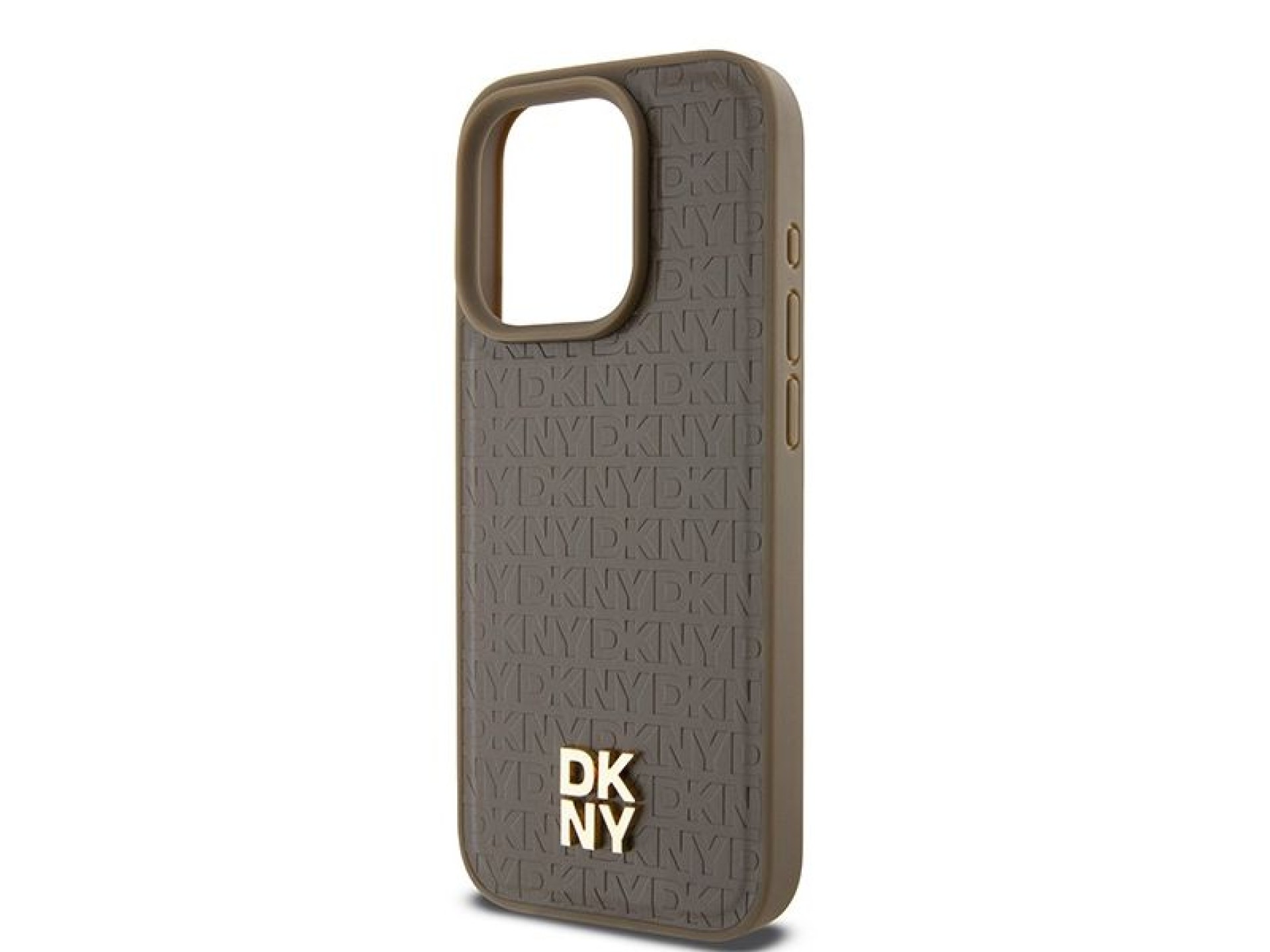 DKNY Leather Pattern Metal Logo MagSafe case for iPhone 14 Pro - brown