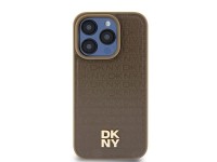Funda MagSafe DKNY con estampado de cuero y logo metálico para iPhone 14 Pro Max - Marrón Funda MagSafe DKNY con estampado de cuero y logo metálico para iPhone 14 Pro Max - Marrón