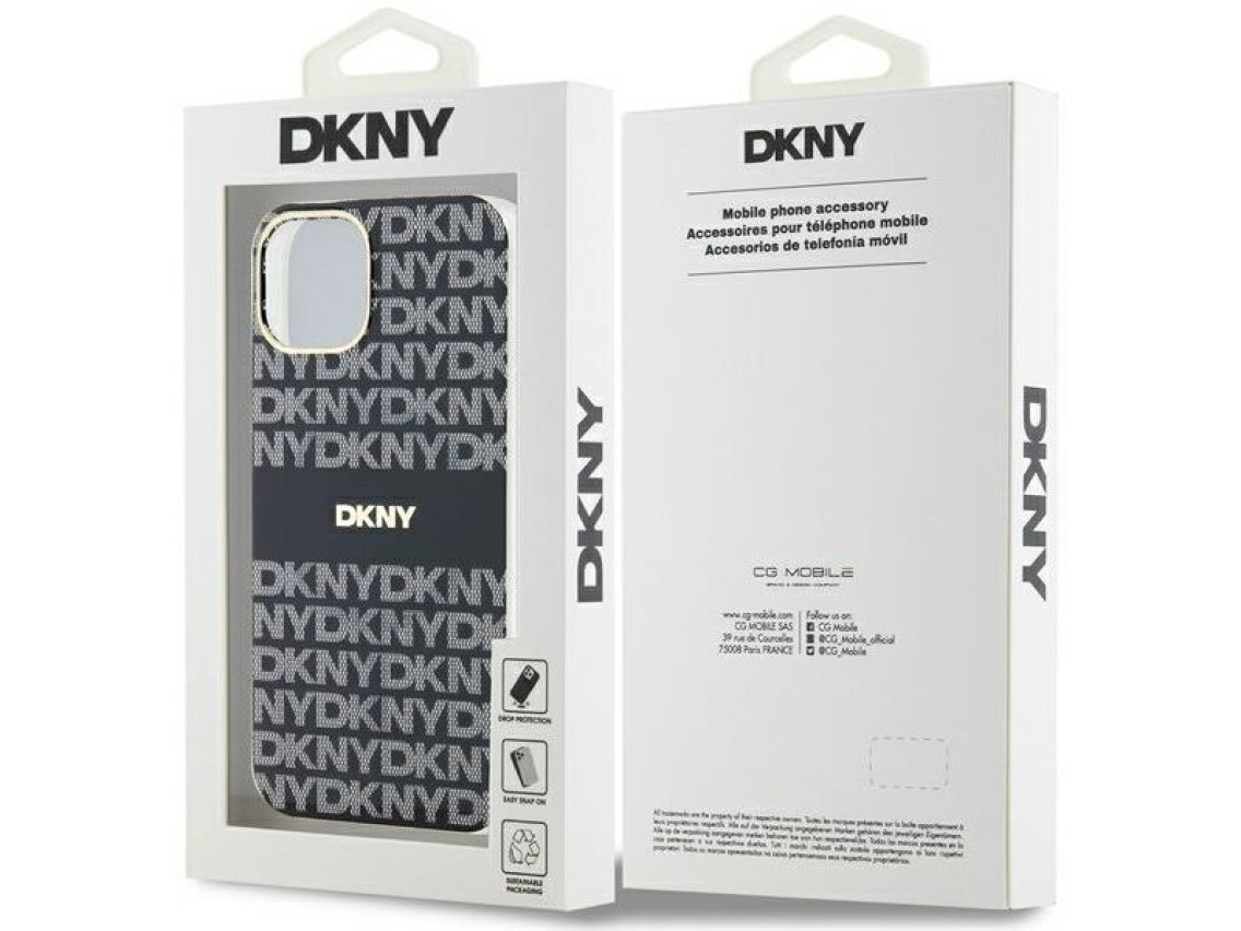 Capa DKNY IML Mono & Stripe MagSafe para iPhone 15/14/13 - Preta