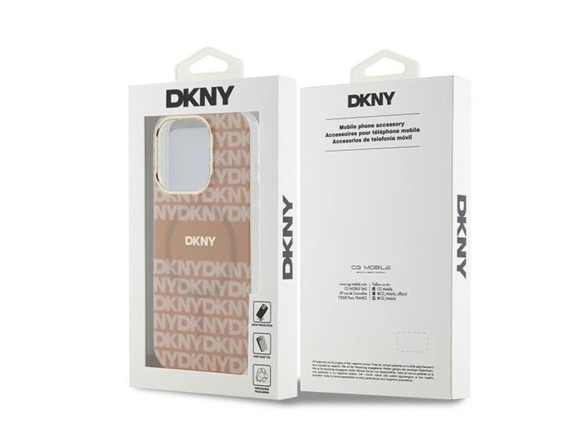 Funda DKNY IML Mono & Stripe MagSafe para iPhone 14 Pro Max - rosa