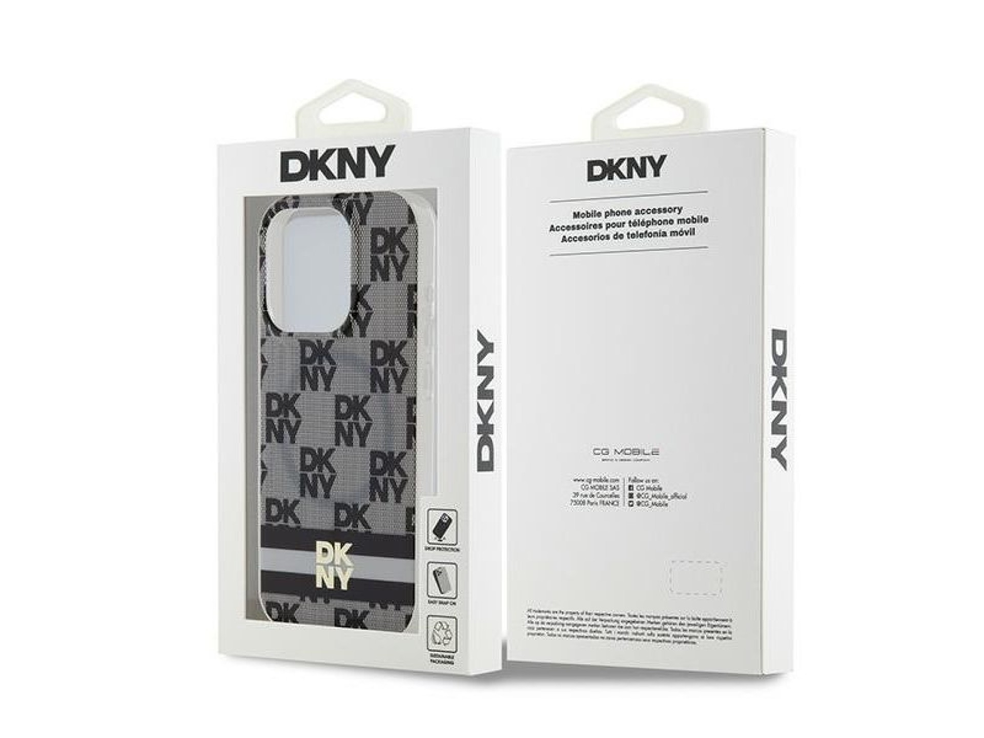 DKNY IML Checkered Mono Pattern & Printed Stripes MagSafe Case for iPhone 13 Pro Max - Black