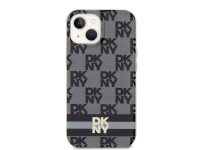 DKNY IML Checkered Mono Pattern & Printed Stripes MagSafe Case for iPhone 15/14/13 - Black