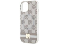 Capa MagSafe DKNY IML com estampa xadrez monocrom�tica e listras para iPhone 15/14/13 - bege