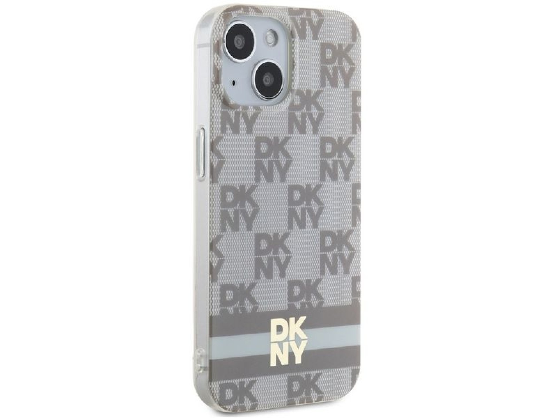 Capa MagSafe DKNY IML com estampa xadrez monocromática e listras para iPhone 15/14/13 - bege