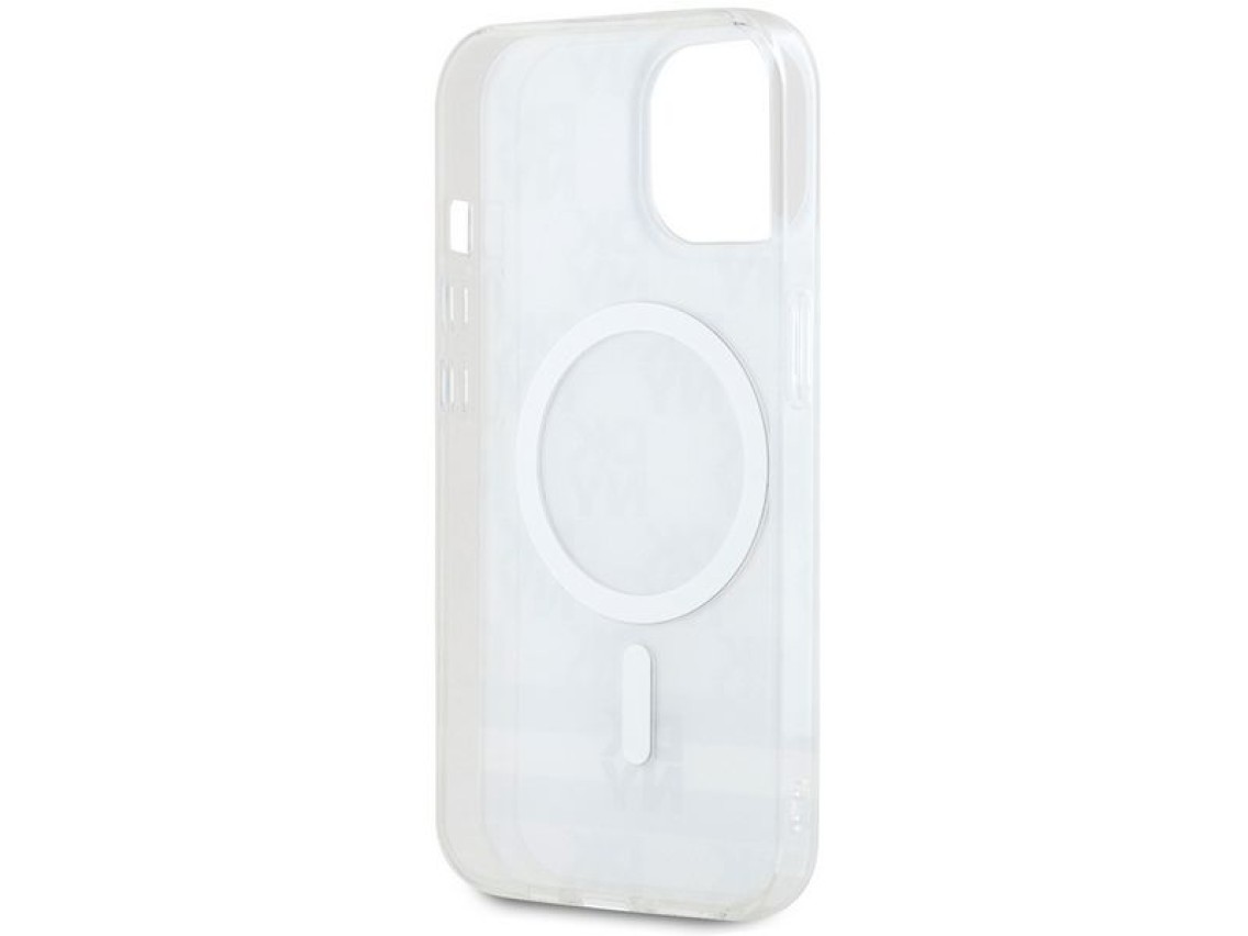 Capa MagSafe DKNY IML com estampa xadrez monocrom�tica e listras para iPhone 15/14/13 - bege